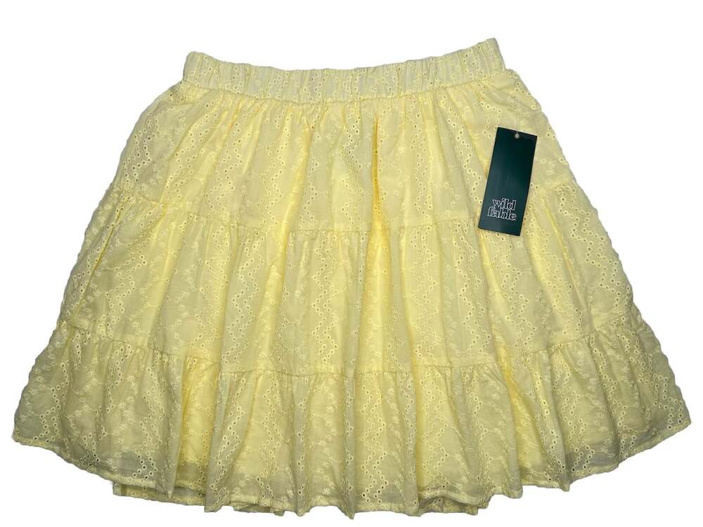 Women’s Skirt Size M Tiered Ruffled Eyelet Yellow Elastic Waist WILD FABLE
